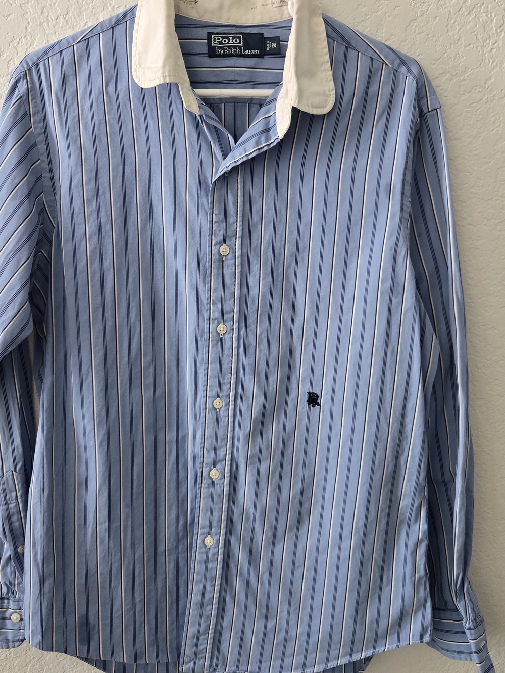 Vtg Y2K Polo Ralph Lauren Striped Banker Shirt Mens M Contrast White Club Collar